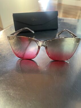 Quay Australia Pink Gradient Cat-Eye Sunglasses with Clear Frame